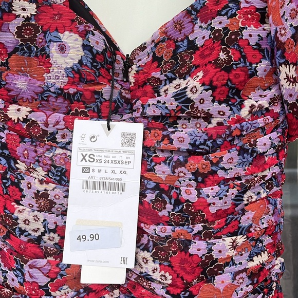 NWT ZARA Ruched Floral Mini Dress XS - Picture 5 of 6